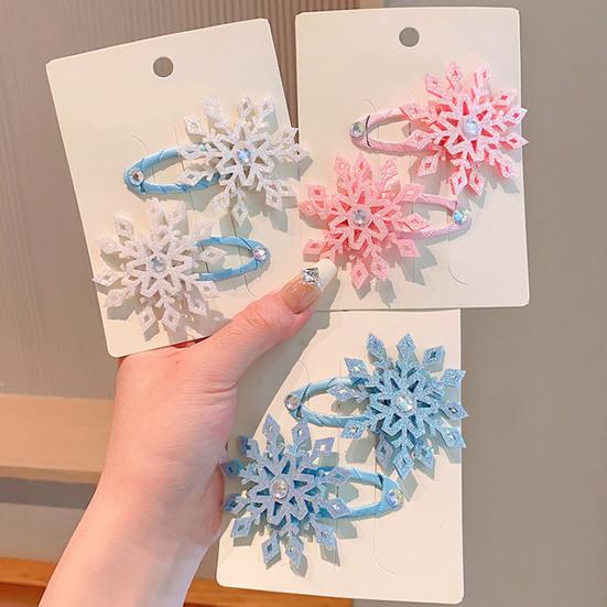 1 Pair Girls Hair Clip Blue White Snowflake Design Christmas Hair Pins Lightweight Hair Styling Tools Hair Accessories