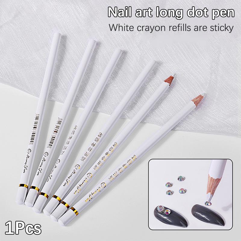 Nail  Picker Point Drill Pen White Crayon Bold Refill Self Adhesive Diy Nail Art Tool White Wax Pencil For Manicure