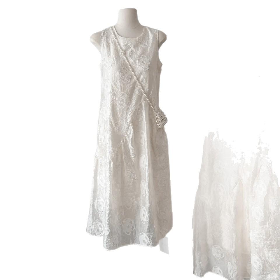 Small Sweet Print Sleeveless Medium and Long Dress Women's Summer New Age Reduction Loose and Thin Vest Skirt