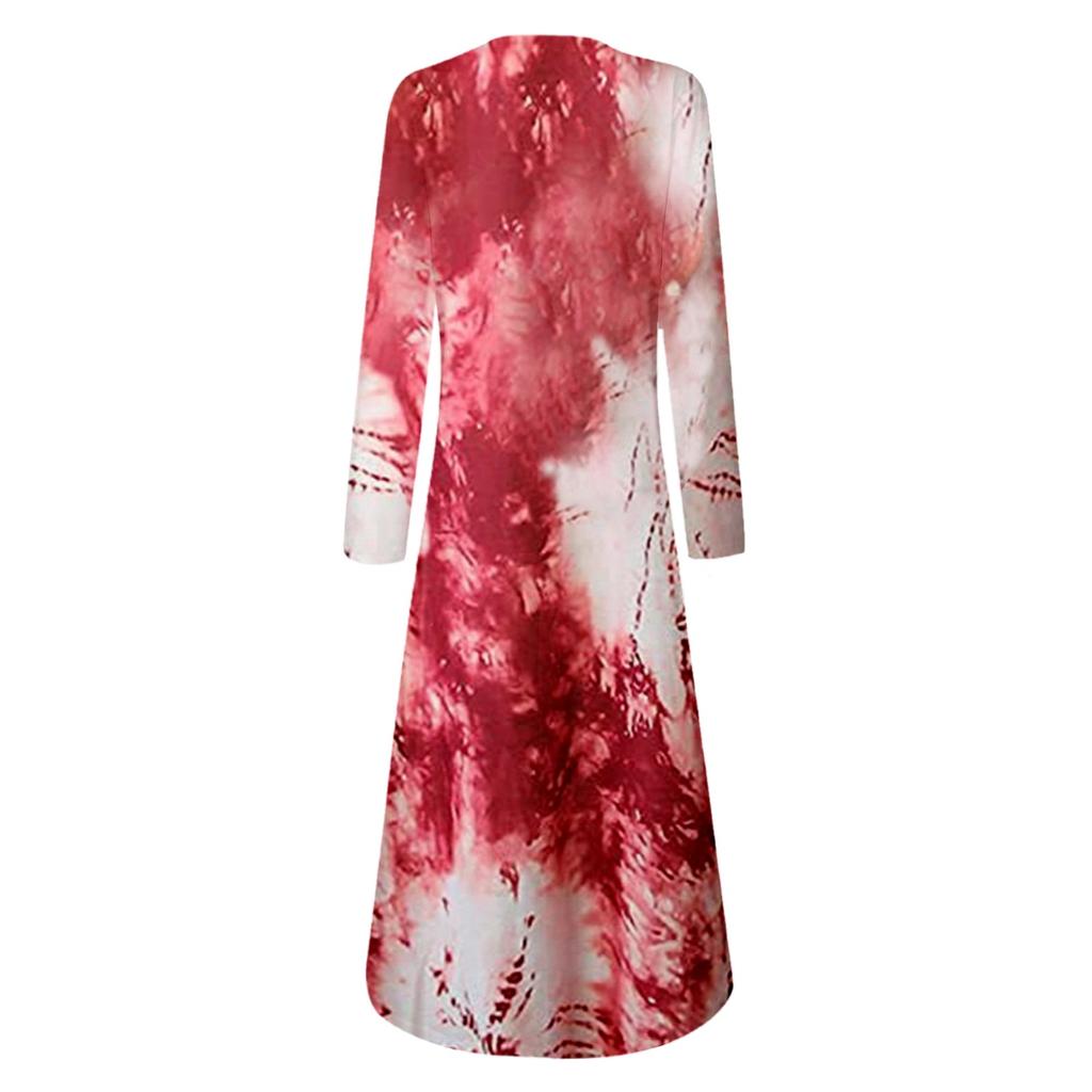 Fashion Womens Loose Long Sleeve Long Dress Round Neck Slit Pocket Ladies Dress