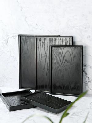 Japanese Black Wooden Tray Home Tea Tray Cosmetic Decorative Tray Coffee Snack Plate Bread Round Plate