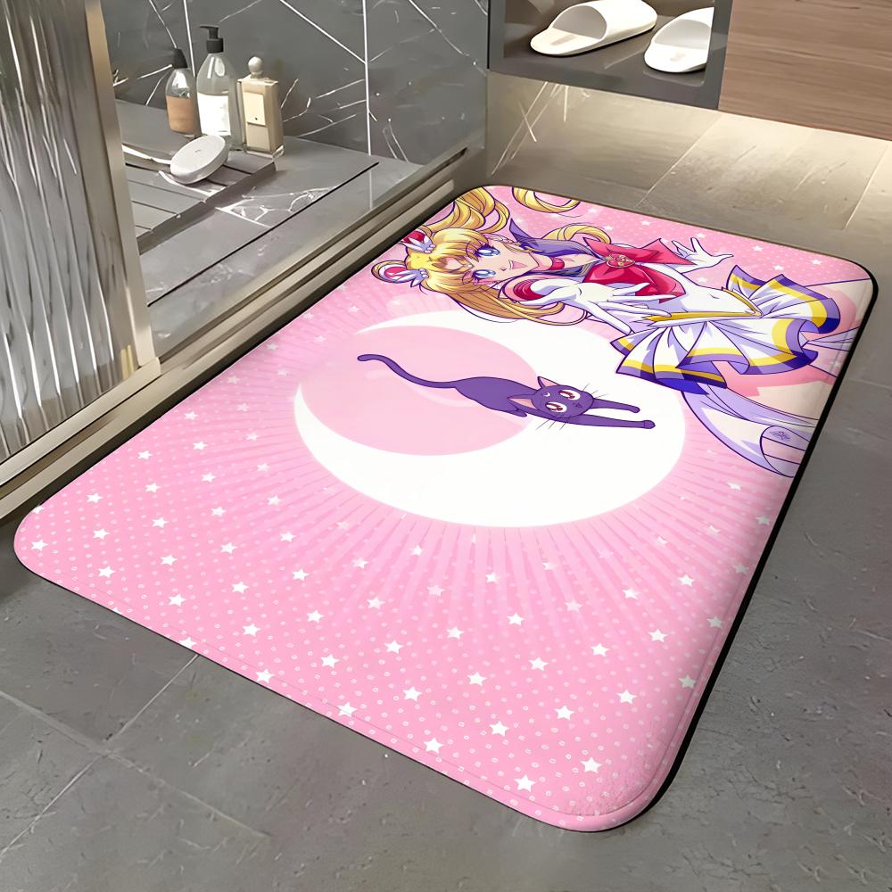 anime S-Sailor Moon Floor Mat Soft Flannel Entrance Door Mat Non Slip Absorbent Bathroom Bedroom Floor Rug