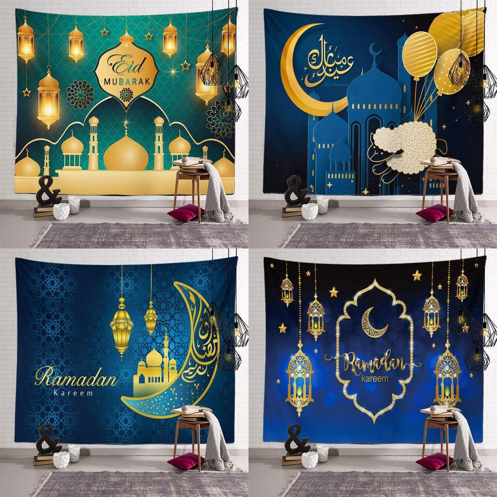 Vibrant Eid Mubarak Tapestry Moon Star Wall Hanging Decor For Ramadan Celebrations