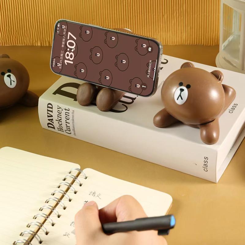 Cartoon Brown Bear Pvc Material Doll Desktop Tablet Phone Holder Kawaii Office Creative Desktop Decorative Ornaments