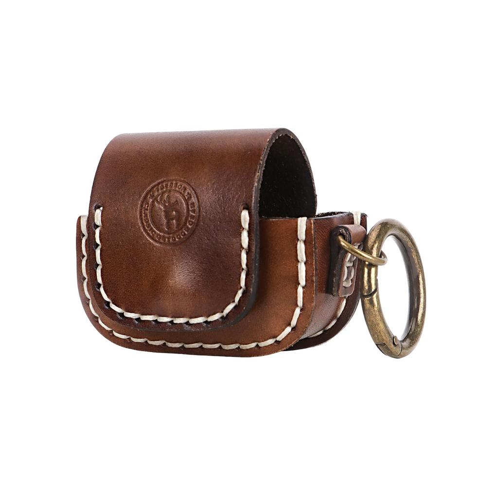 TOURBON Earphone AirPods Genuine with Charging Vintage Case, Compatible, Leather, Brown, Keyring, Port, Compact, Shockproof, Style, Men's & Women's