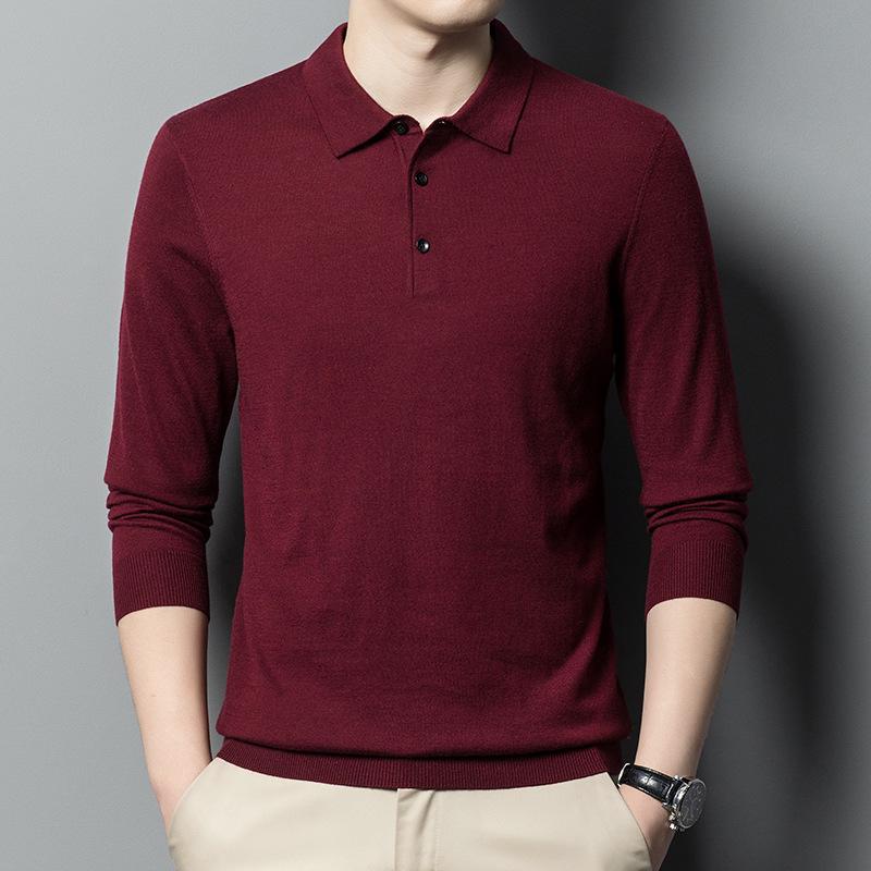 2024 Men New Polo Shirt Men Cashmere Knitted Pullover Male Solid Color Sweater Autumn Winter Male Casual Business Office Jacket
