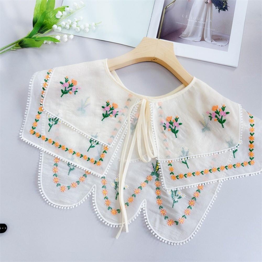Lace Trim Floral Embroidered False Collar Double-layer Shoulder Wrap  Women Fashion