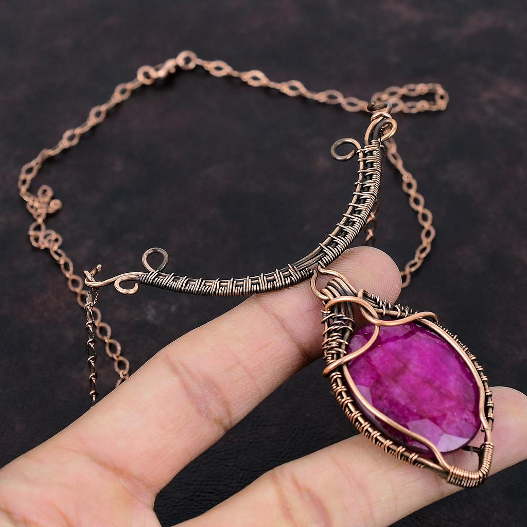 Faceted Kashmir Ruby Necklace Copper Wire Wrapped Adjustable Necklace Copper Jewelry Handmade Necklace Real Gemstone Necklace Gift For Women