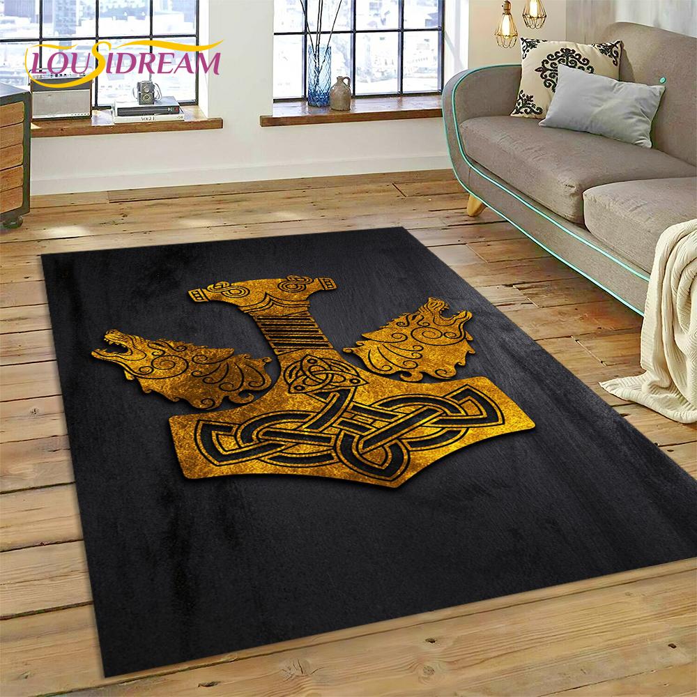 Viking Odin Valhalla Nordic Mythology Symbols Carpet Rug for Home Living Room Bedroom Sofa Doormat Decor,kids Non-slip Floor Mat
