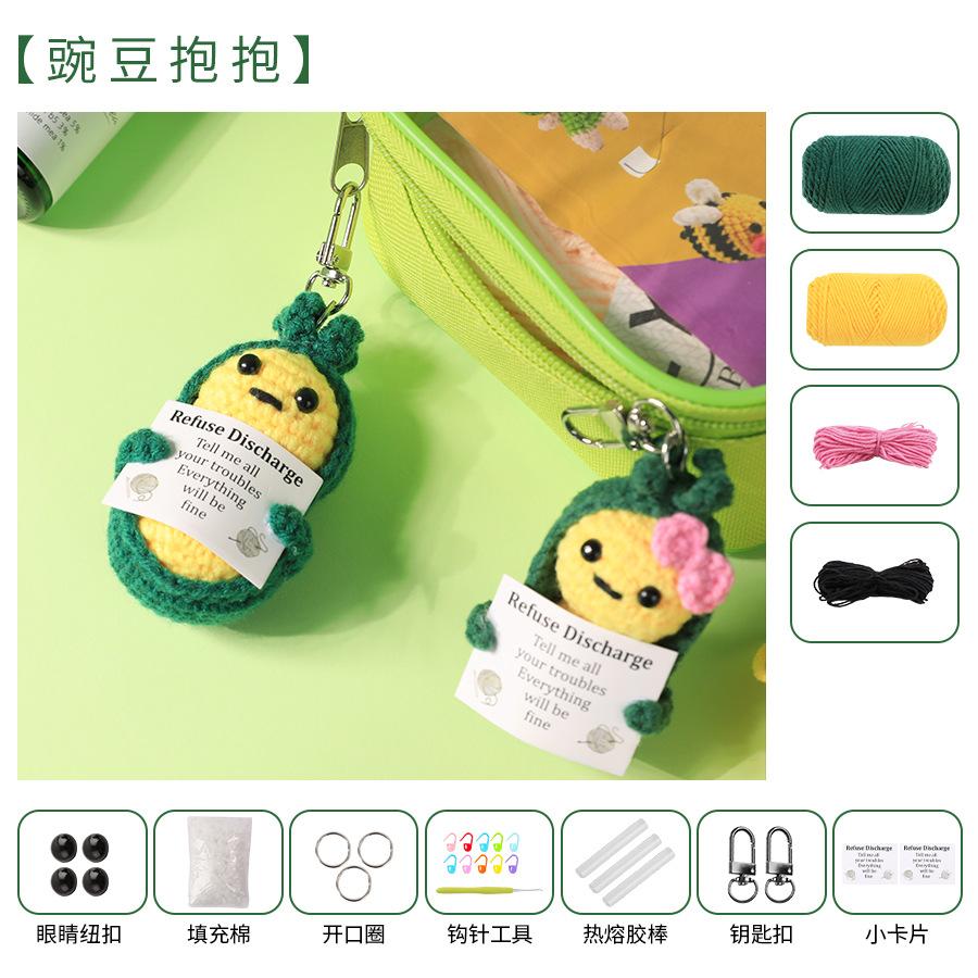 Emotional Support Pea Funny Positive Crochet Pea Keychain Handmade Emotional Support Knitted Doll Keychain Gift for Bag Charm