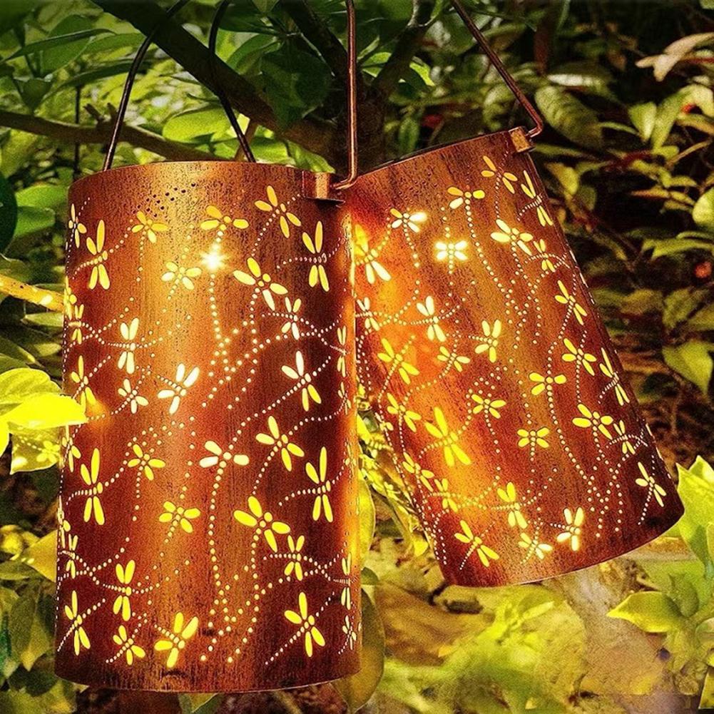 Solar Hanging Light Dragonfly Hollow Light IP65 Waterproof Solar Lantern Auto On/Off Decorative Solar Lights for Backyard Porch