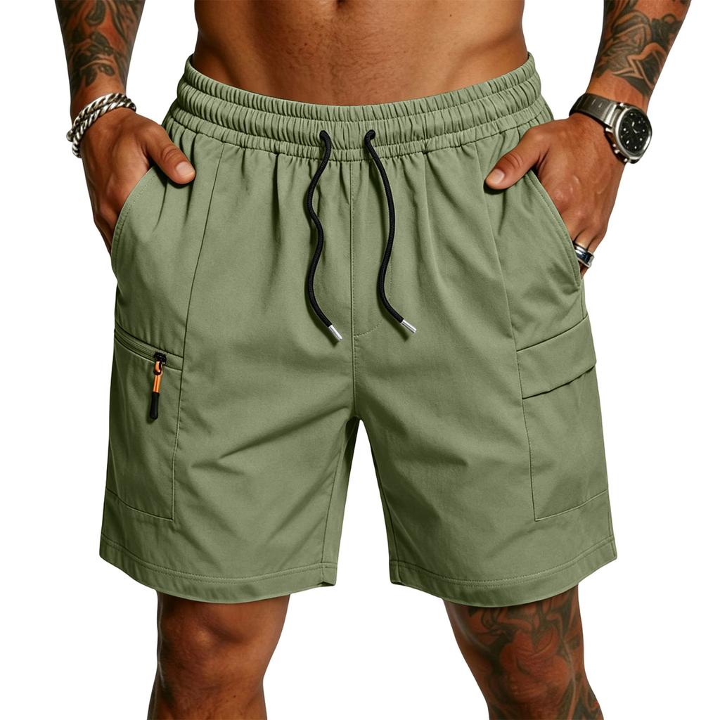 Men's Lightweight Breathable Cargo Shorts Elastic Waistband Quick Dry Sports Running Fitness Outdoor Casual Shorts with Multiple Pockets