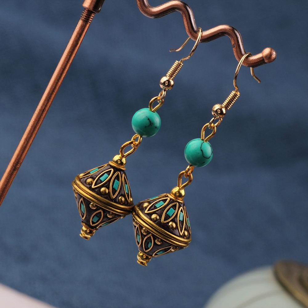 

Винтажные непальские инкрустированные серьги в экзотическом стиле с простым дизайном ручной работы, серьги в этническом тибетском стиле, ювелирные изделия, подарок