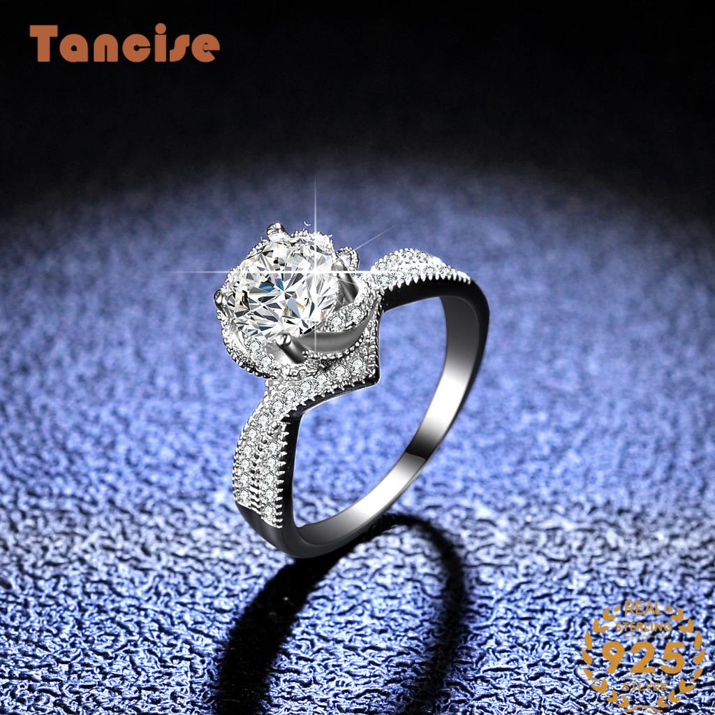 Tancise Klassischer Moissanit-Ring aus 925er-Sterlingsilber, Damenschmuck, Hochzeitsversprechen, Party-Geschenk