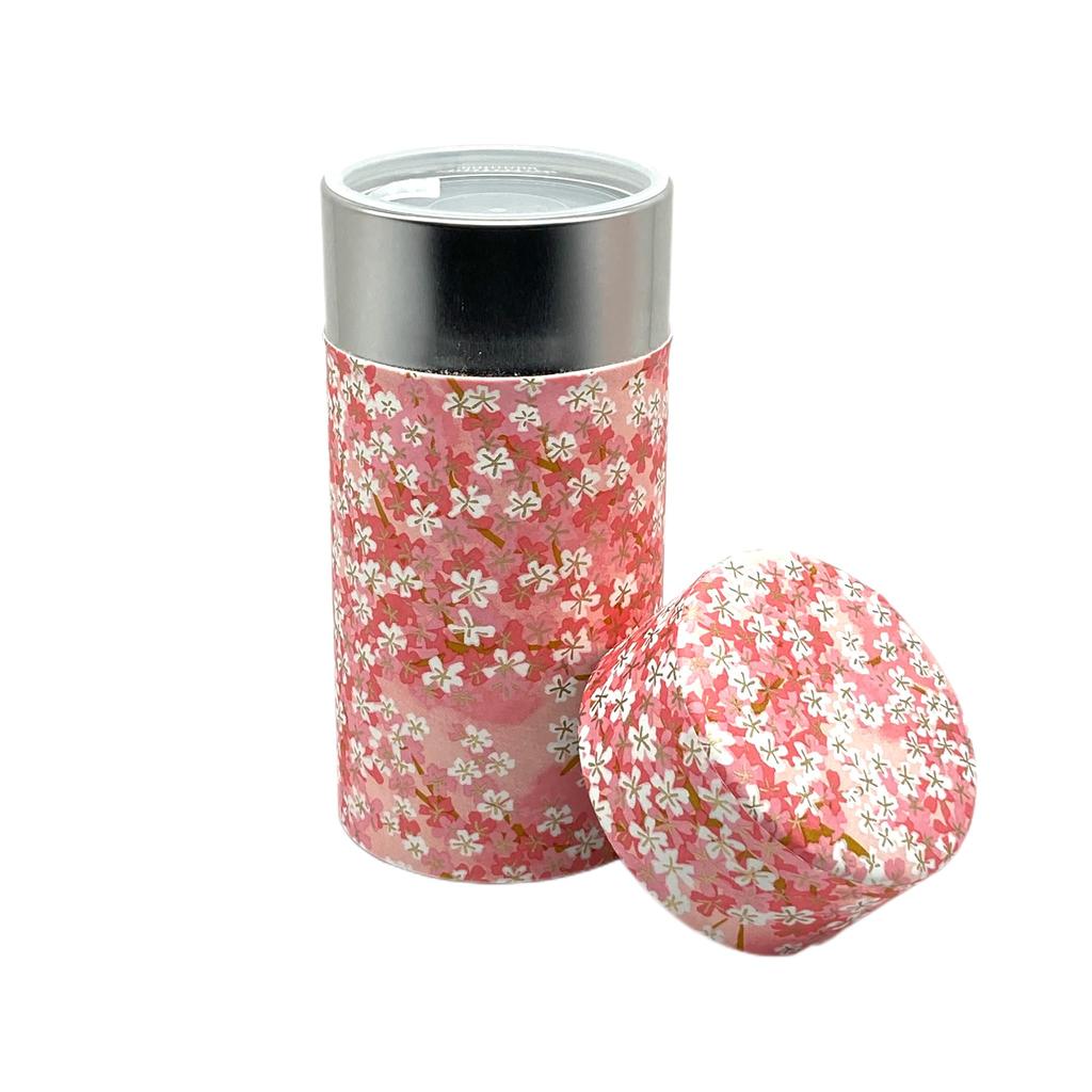 Noguchi Kumataro Tea Garden Tea Caddy, Large Capacity 200g, Yuzen Washi Paper with Inner Lid, Cherry Blossom Pink, Made In Japan, Stylish