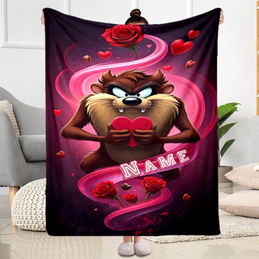 Love Tazmanian Devil Customize Text Blanket Multi-purpose Personalized Blanket Durable Comfort Perfect for Nap Bed Couch Seaside Ideal for All Seasons