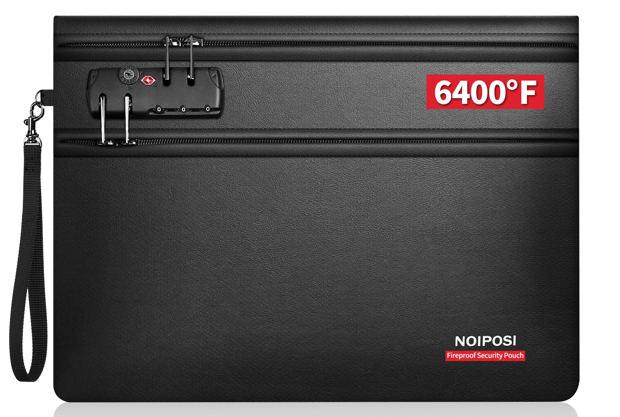 

Огнеупорная сумка Noiposi с двойным отделением на молнии Огнеупорная сумка для денег Изолированный огнеупорный безопасный чехол, защищающий важные документы и ценности чёрный