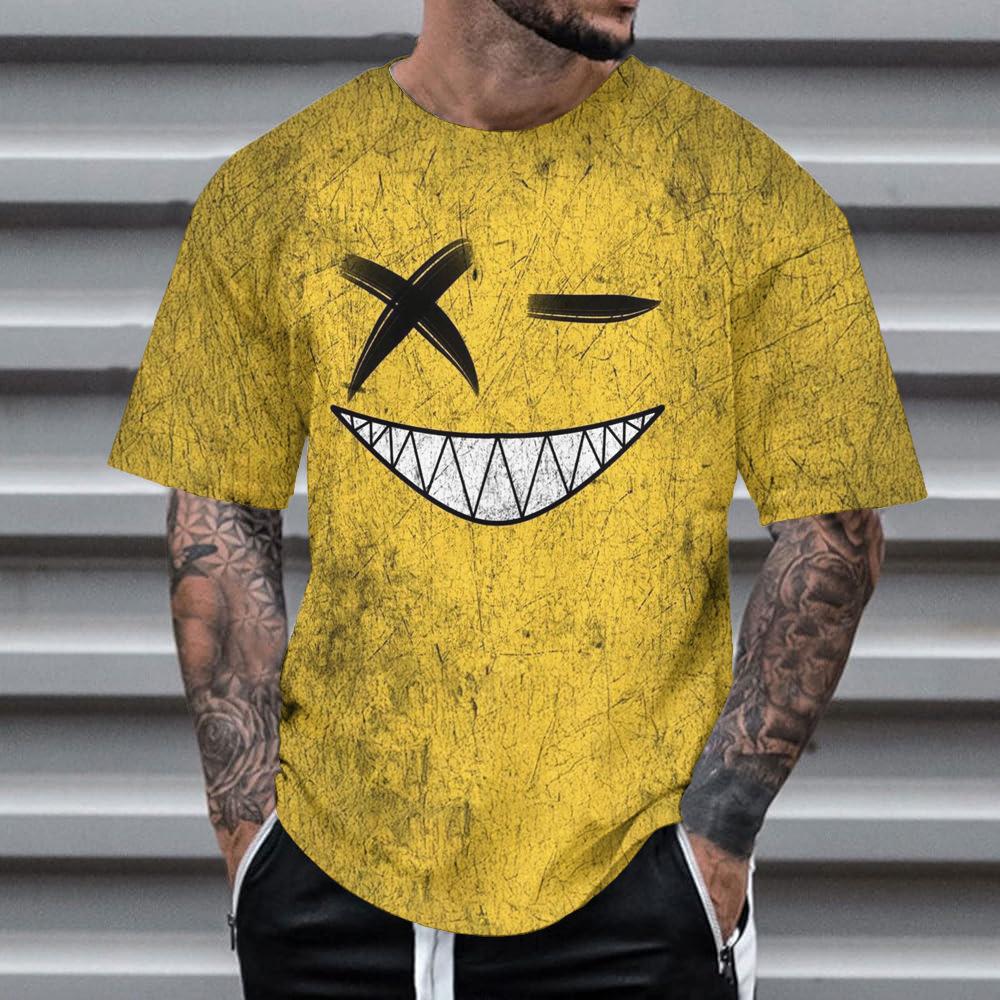 Summer Round Neck 3D Neon Graffiti Skull Graphic Print Top Fashionable Casual Short Sleeved Men's T-shirts