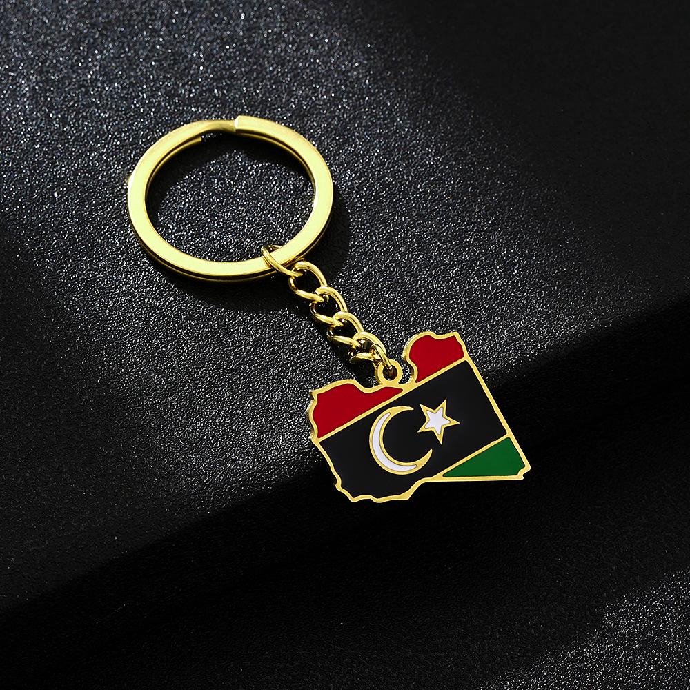 Retro Libyan Map Flag Keychain - Ethnic Style Titanium Steel Accessory for Men & Women