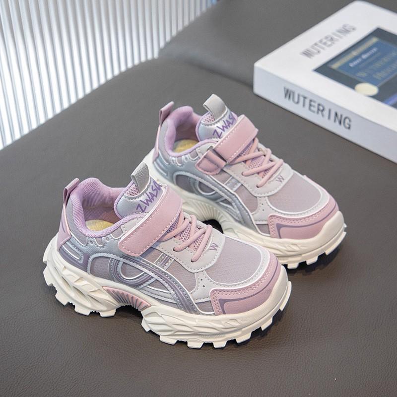 Kids Chunky Sneakers Boys Girls Lightweight Breathable PU Upper Rubber Sole Velcro