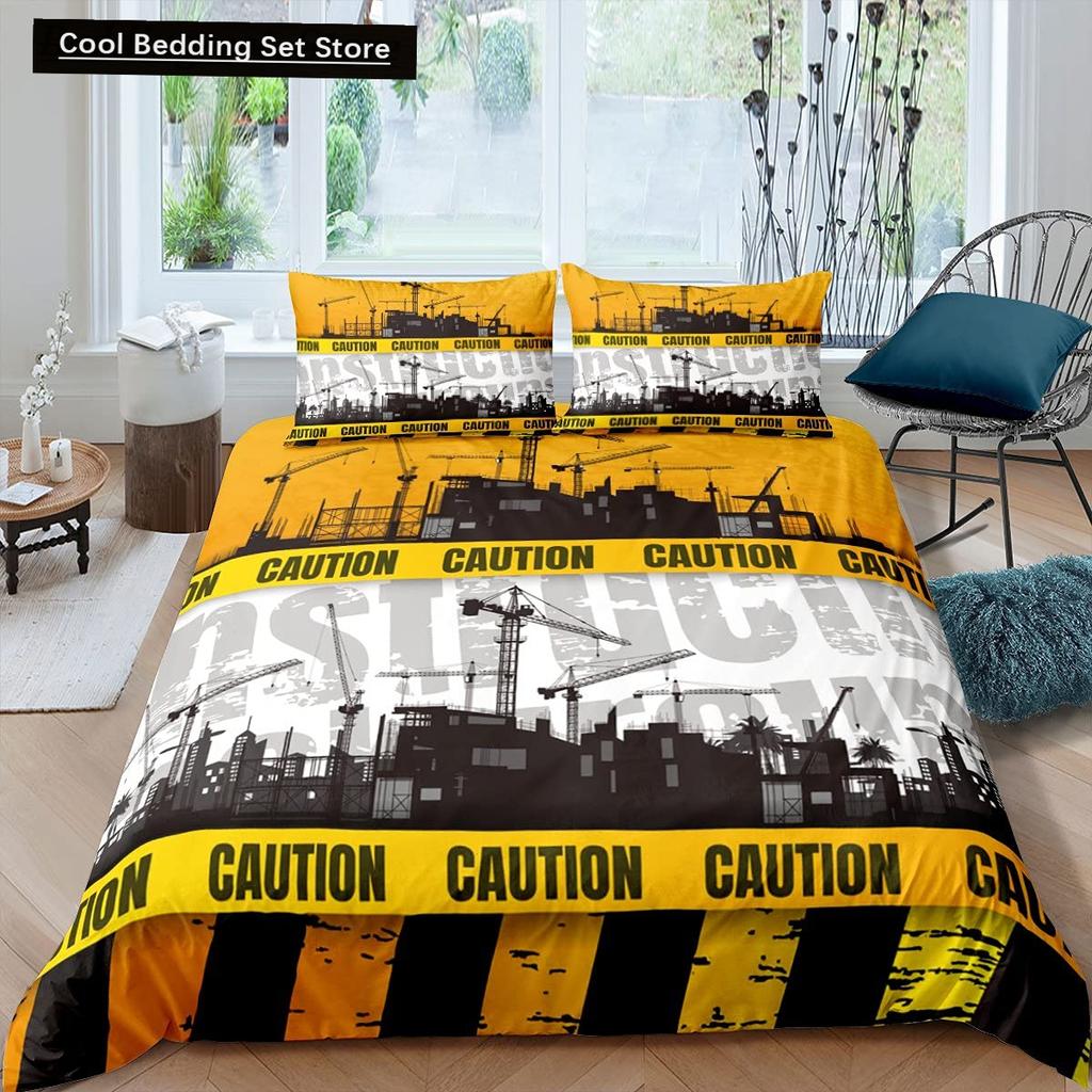 Construction Tractor Truck King Queen Duvet Cover Excavators Crane Bedding Set Vehicle Quilt Cover Polyester Comforter Cover
