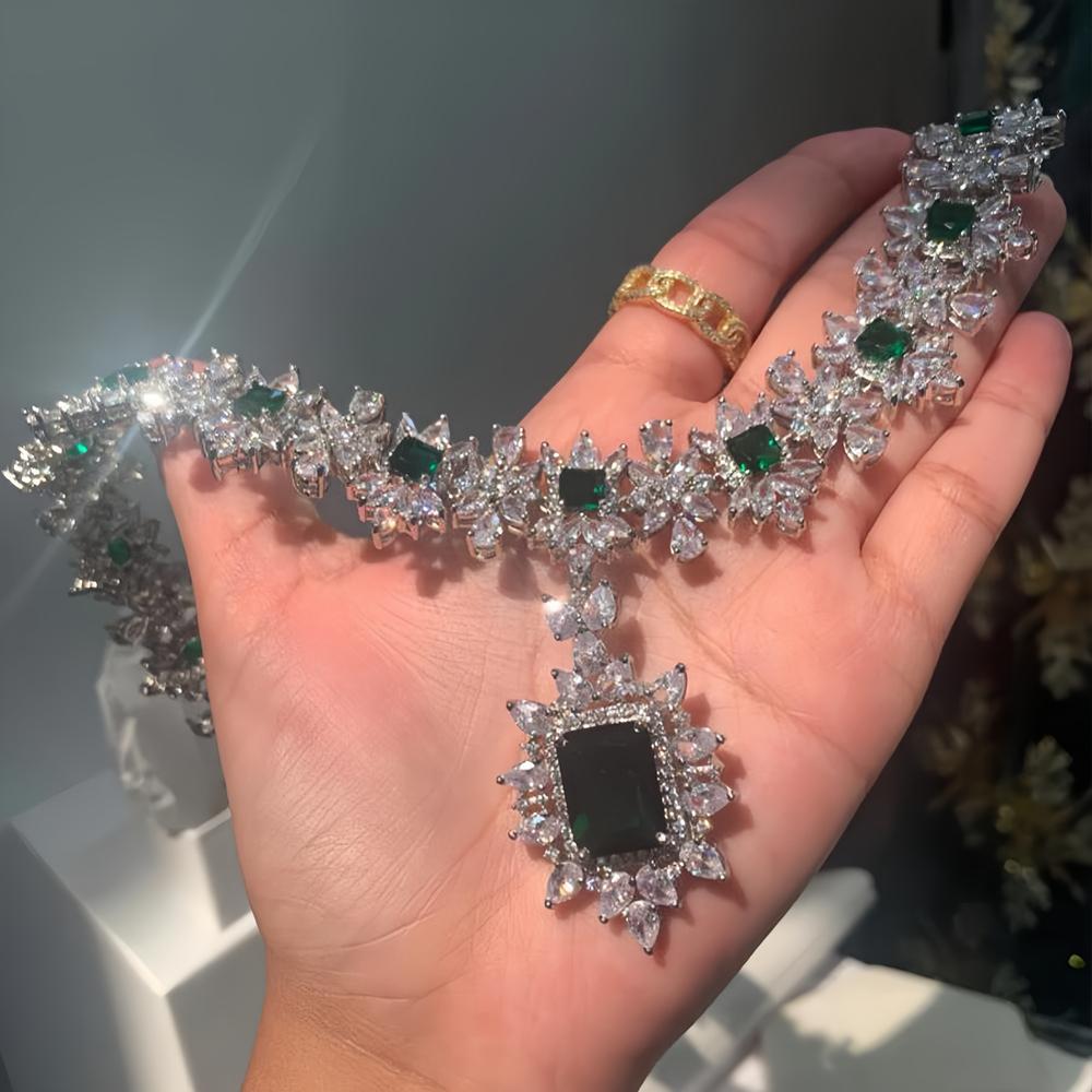 Luxury Boho Design Bridal Jewelry Set Zircon High Quality for Wedding Charm Lady Dubai Necklace Earrings Set Adjustable Banquet