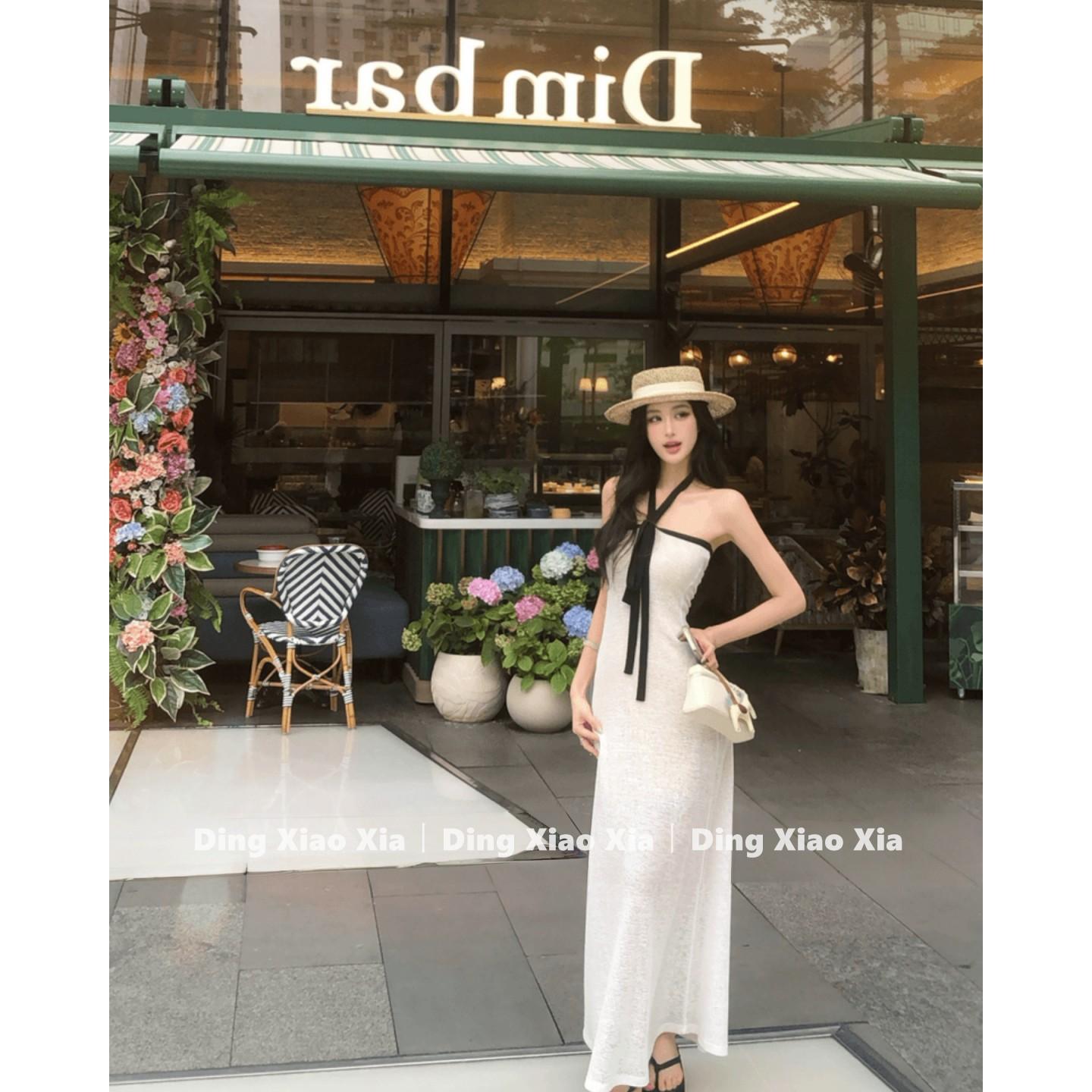 

French neck tube top dress, women s summer pure desire, thousand gold style temperament, slim and thin, gentle and beautiful long skirt XL білий