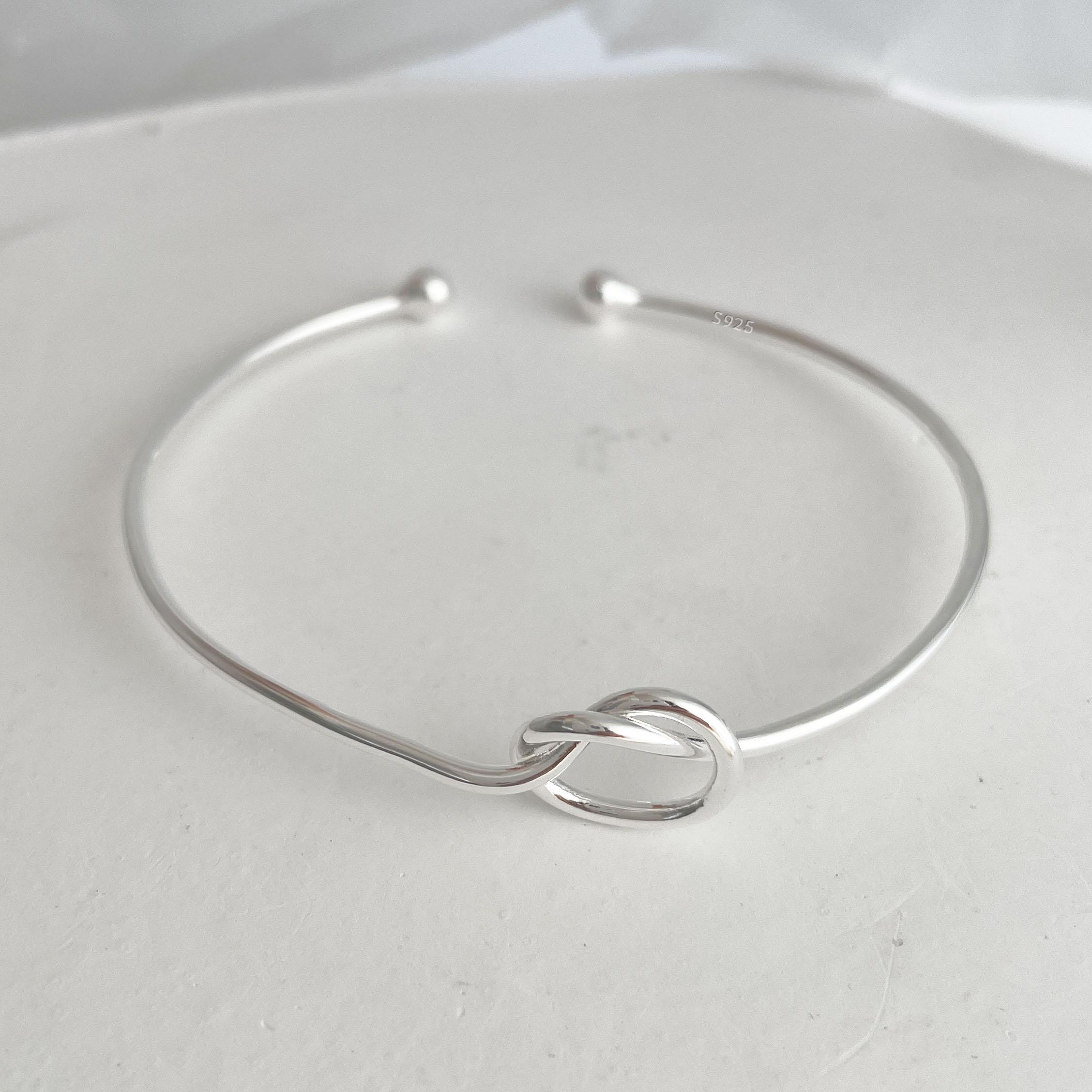 

100% Solid 925 Sterling Silver Metal Bracelet for Women Vintage Handmade Simple Geometric Knot Bracelet Birthday Gift Party