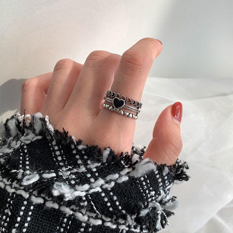 Korean Retro Heart-Shaped 925 Silver Open Ring for Women - Versatile, Trendy Design for Students and Everyday Wear