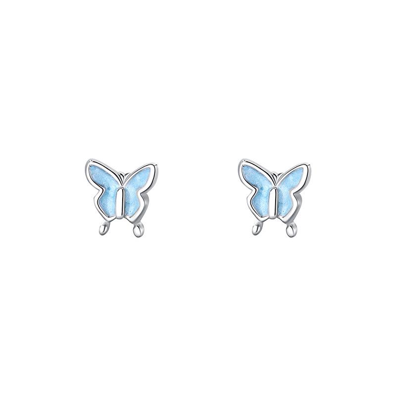 Exquisite Blue Butterfly Stud Earrings for Women - Simple, Fresh, Cute, Small. Perfect for Daily Commute or Student Wear. Trendy Design.