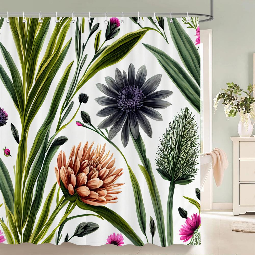 Tulip Flowers Print Shower Curtains Watercolor Boho Floral Waterproof Polyester Bathroom Bathtub Curtain Room Decor With Hooks