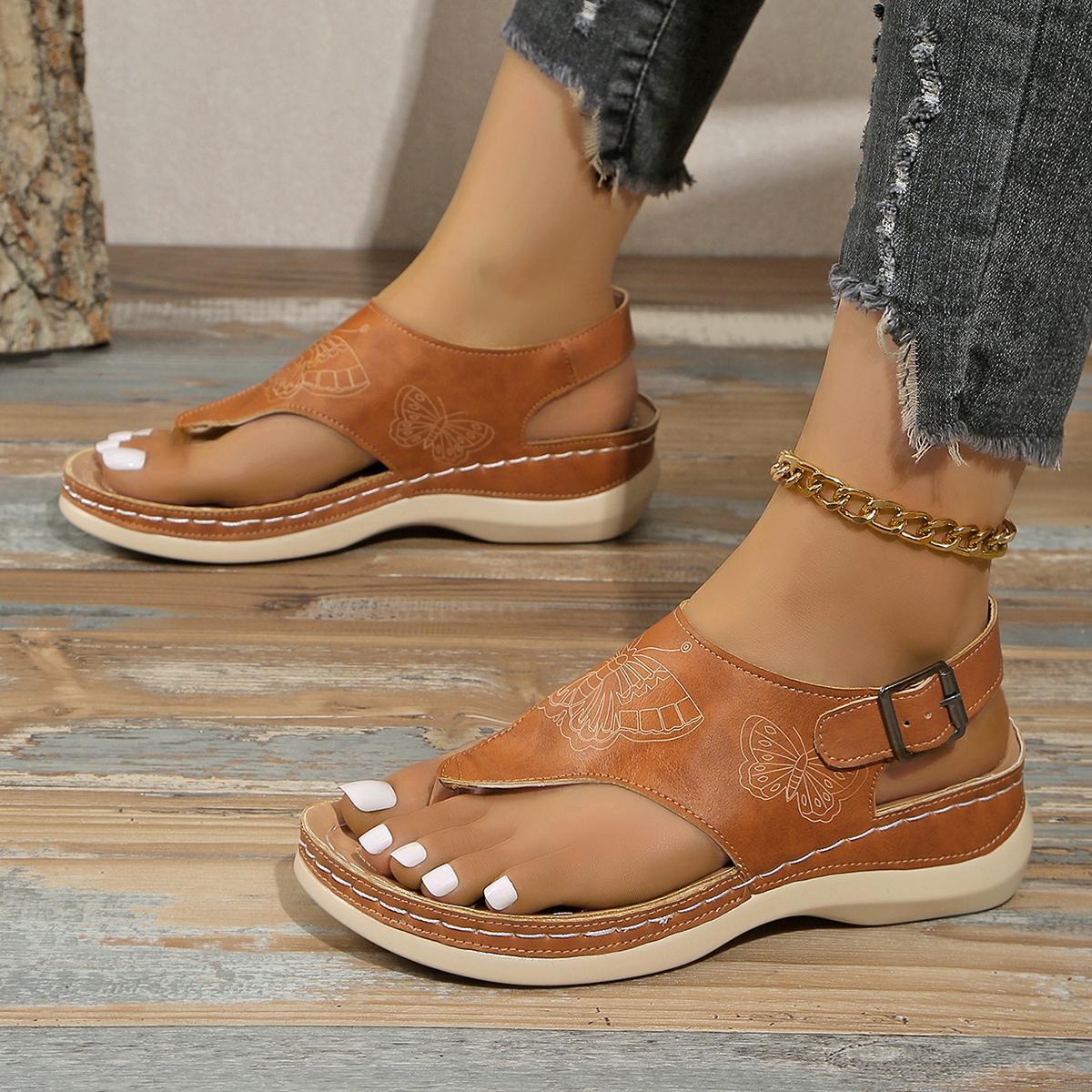 

Модные ретро-туфли женские сандалии лето 2024 гладиаторские танкетки женские средние каблуки повседневные шлепанцы пляжные бабочки легкие широкие носки новые 36 коричневый