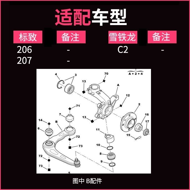 Auto parts High quality triangle arm lower swing arm assembly   For Peugeot 206  207  C2