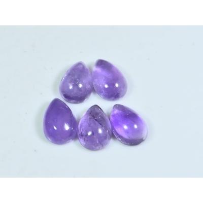 8X12MM Természetes Ametiszt Gyűrűméret Körte Csiszolású Cabochon Laza Drágakő 5 db-os Csomag 14ct A-449