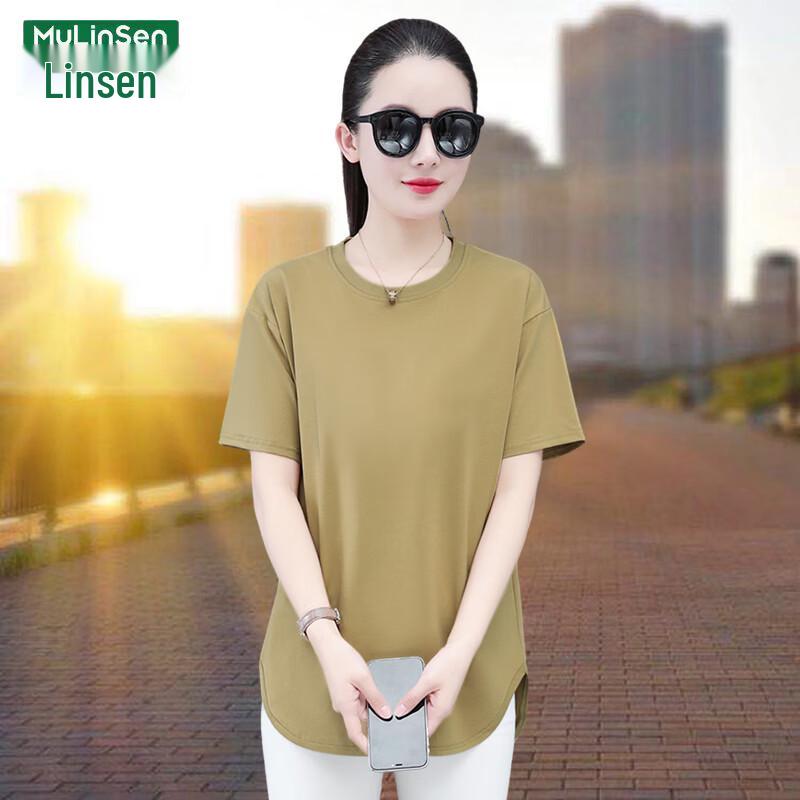 MULINSEN Women s Mid-Length Loose Short Sleeve T-Shirt 4XL