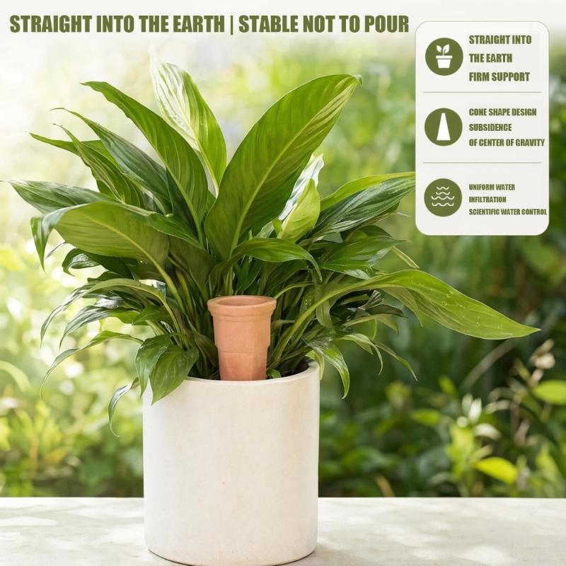 Watering Spikes for Indoor Pots, Set of 4 Porous Ceramic Irrigation Stakes, Tapered Watering Support for Window Pots and Balcony Containers