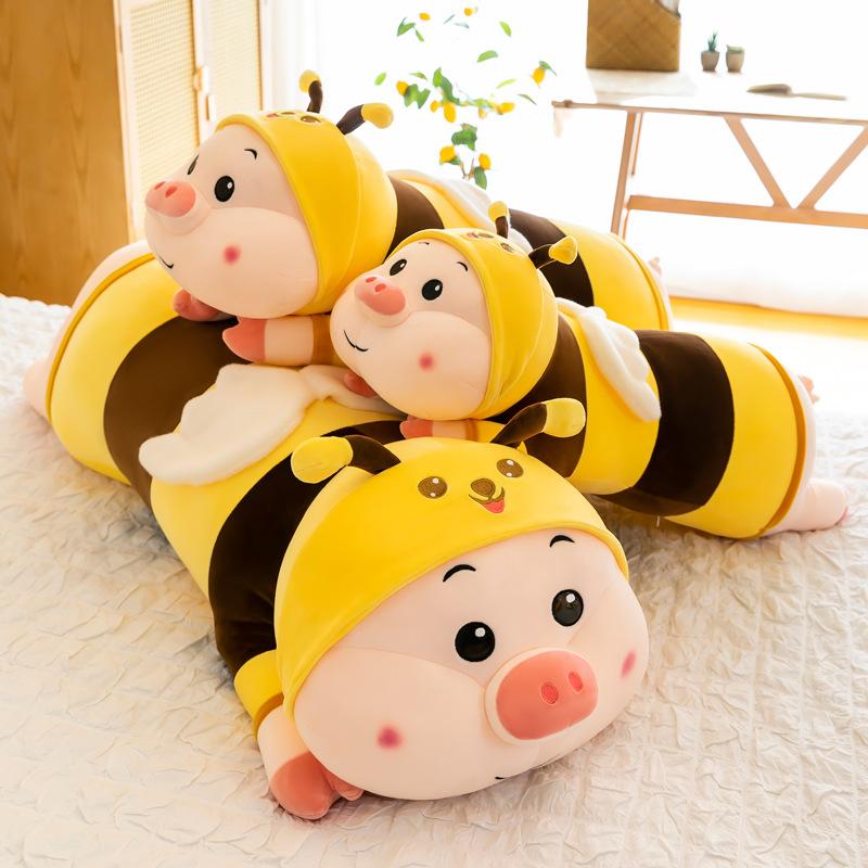 New Cute Bee Pig Doll Long Pillow Doll Doll Sofa Cushion Gift Video Game City Gift