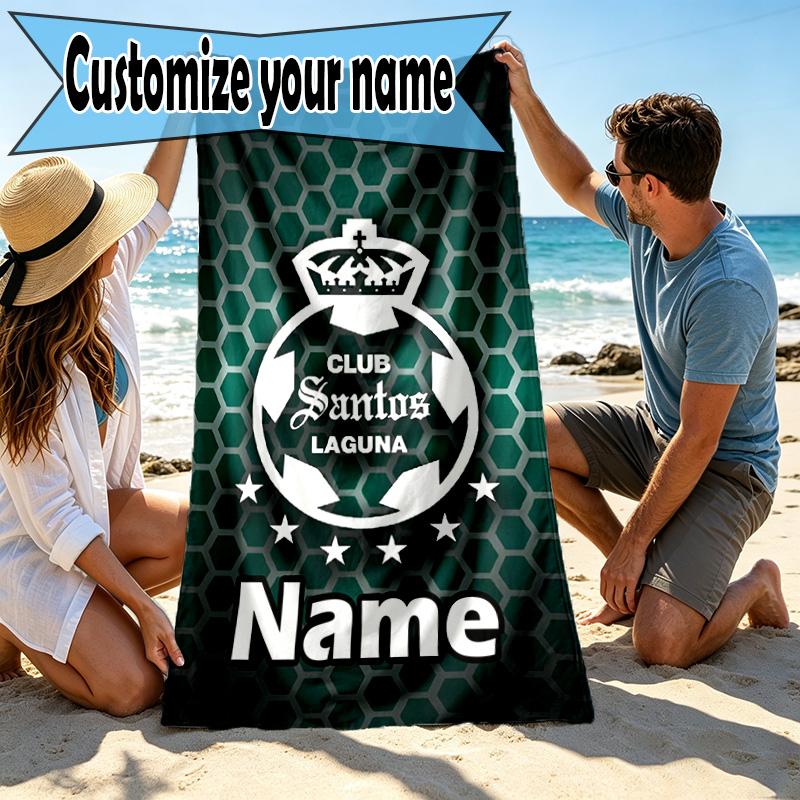 Custom Name Personalized Club Santos Laguna Print Beach Towel, for Trip Camping Beach Party Home Decor, Birthday Gift for Family & Friends