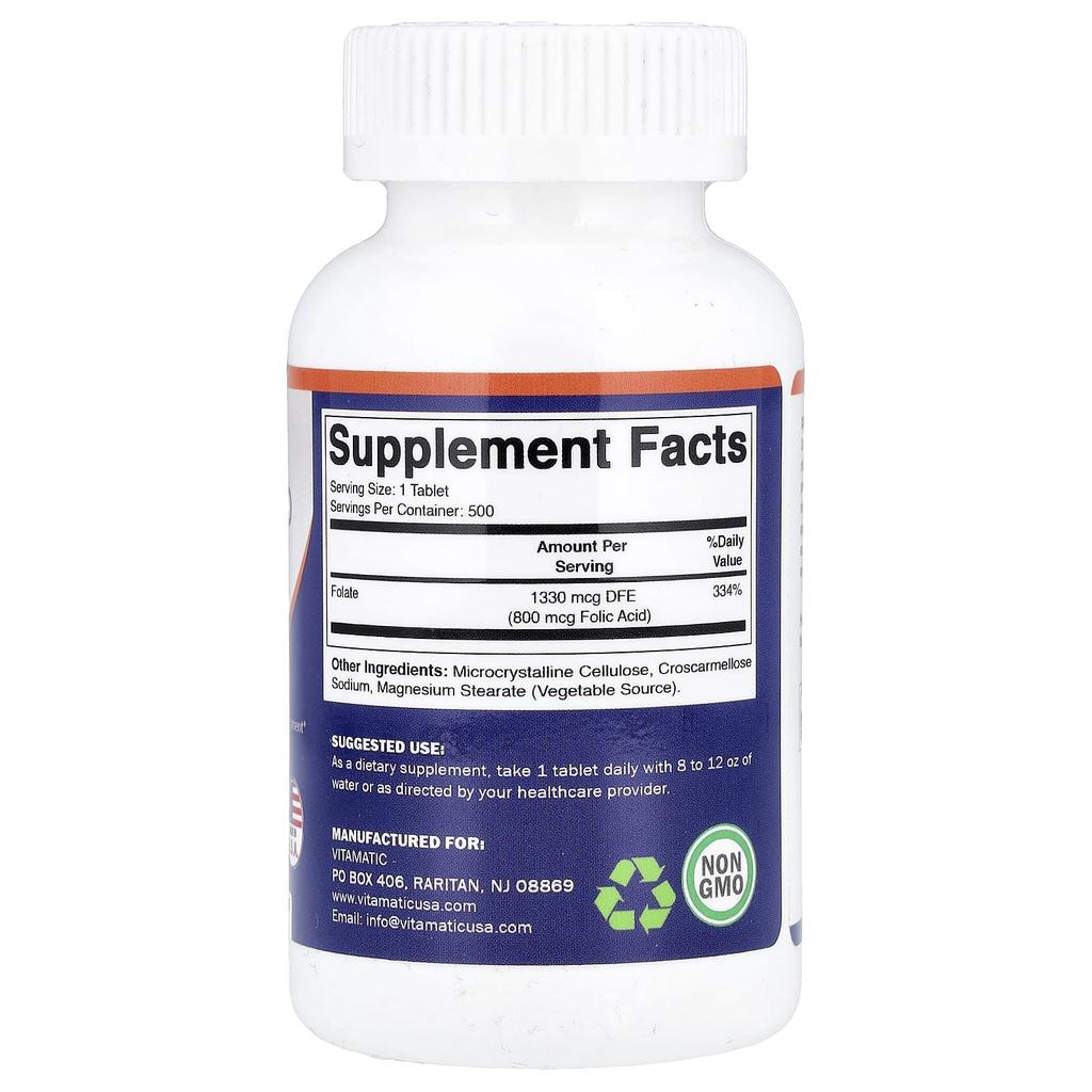 Vitamatic Folic Acid, 800 Mcg, 500 Tablets