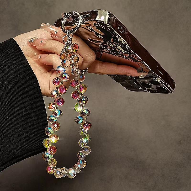 1pc Multicolor Crystal Beads Phone Wrist Strap Elegant Universal Smartphone Lanyard And Keychain Accessory Stylish Women'S Bag Pendant