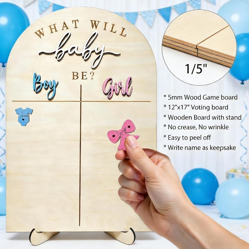 Gender Reveal Game Kits,Gender Reveal Voting Poster Board with Voting Sticker Wooden Baby Gender Reveal Decorations