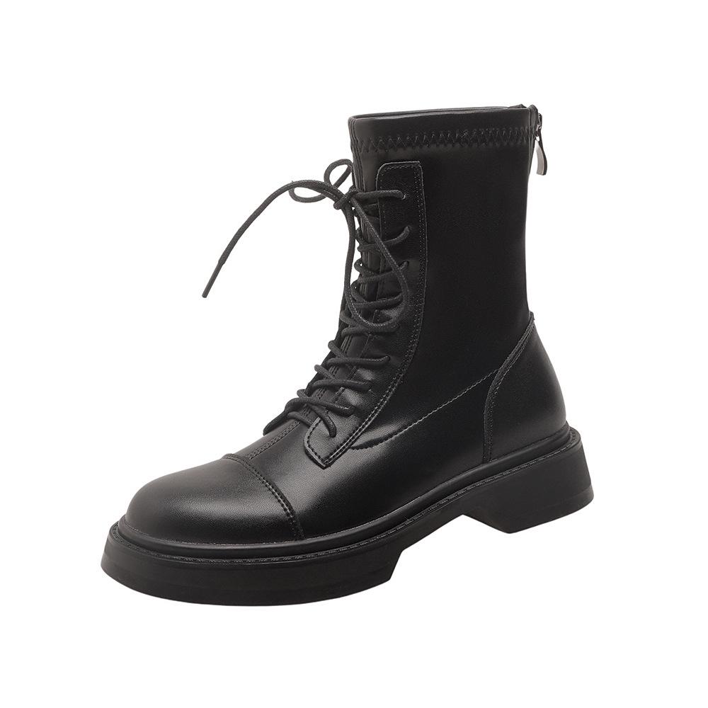 Leather thick-soled Martin boots women's new spring and autumn short boots British style women's boots elastic and thin inner height-increasing boots