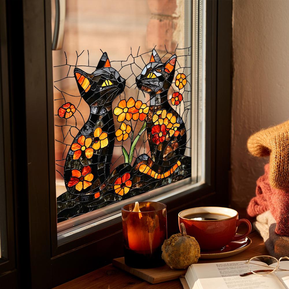 Pisoi de Desene Animate Floare Balcon Geam Înfrumusețare și Decorare Autocolante de Geam cu Electricitate Statică