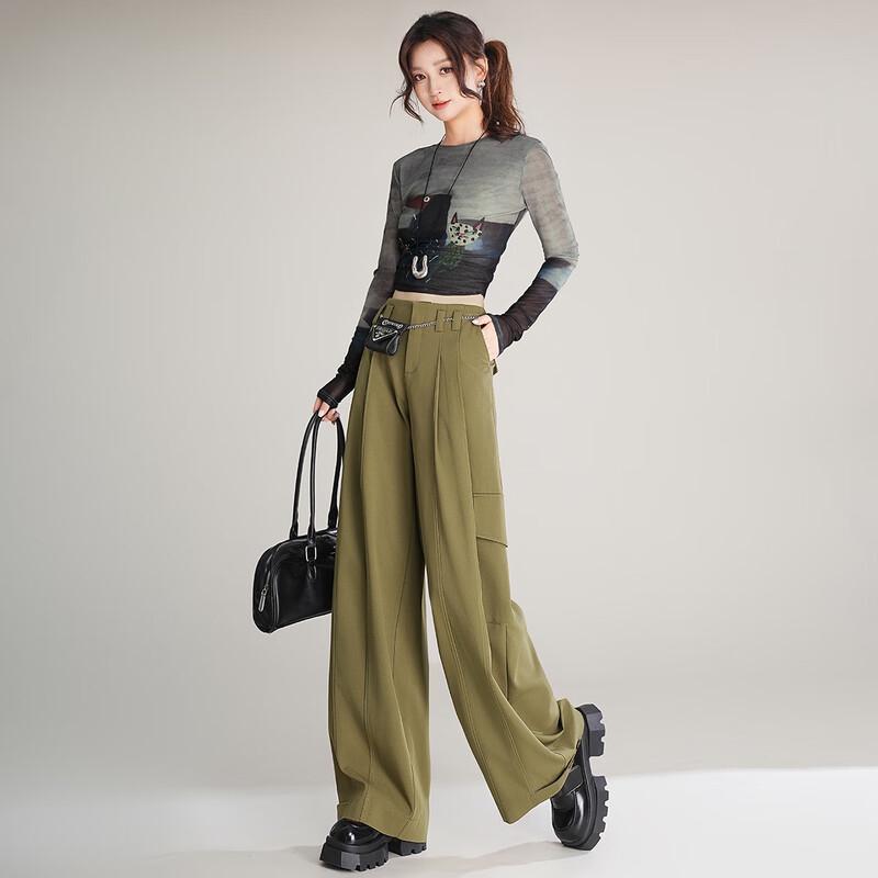 Bailuyu 2025 Autumn Loose Wide-Leg Cargo Pants with Adjustable Cuffs