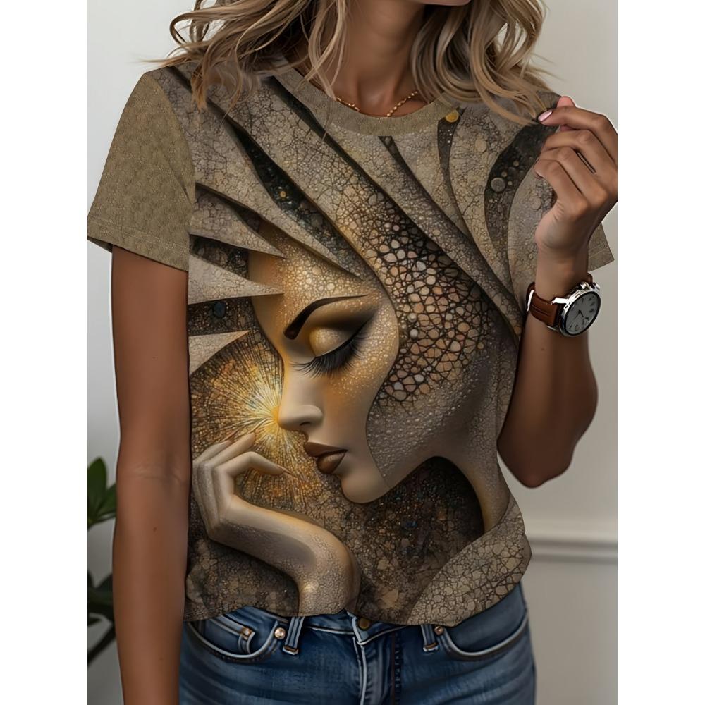 3D Printed T-Shirt for Women Artistic Facial Pattern T-Shirts Summer Fashion O-Neck Loose Tops Short Sleeve Tees Female Clothing
