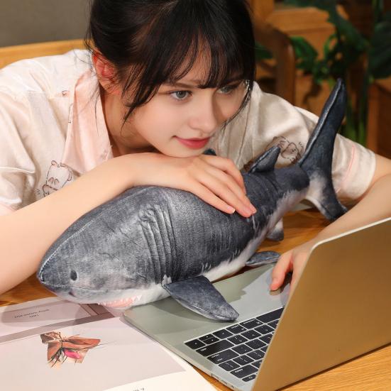 Shark Plush Doll 22" Realistic Grey Shark Pillow Soft Stuffed Animal Shark Cuddle Toy Unique Gift for Children