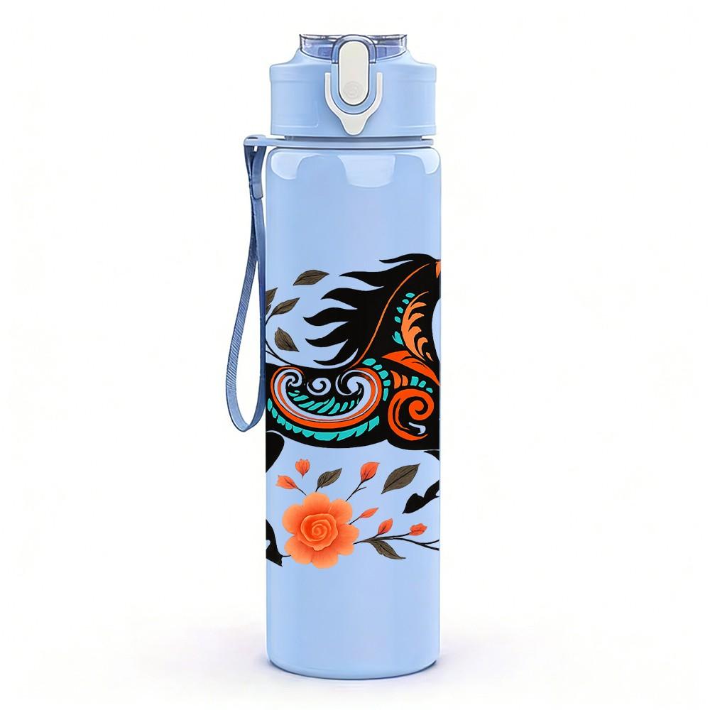 1PC Decorative Floral Running Horse 750ml Color Plastic Sports Water Bottle Leakproof Flip Straw Lid Suitable for Sports Office Home Use