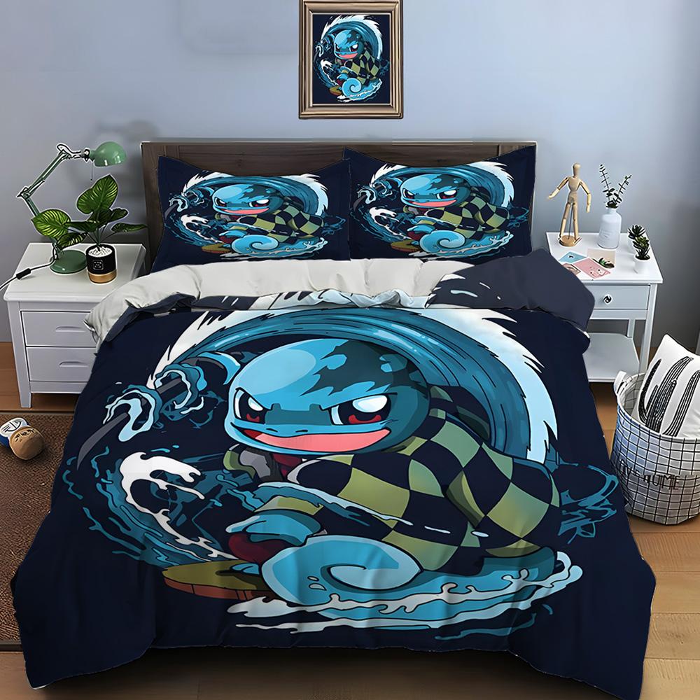 Σετ κλινοσκεπασμάτων Pokemon Squirtle 10 μεγεθών, 3 τεμάχια, κρεβάτι King size, μαξιλαροθήκη, κάλυμμα κρεβατιού ενηλίκων, σετ κρεβατιού για δώρα