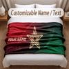 Morocco Football Printed Flannel Blanket Custom Name Text Soft Warm Throw For Bedroom Holiday Gift