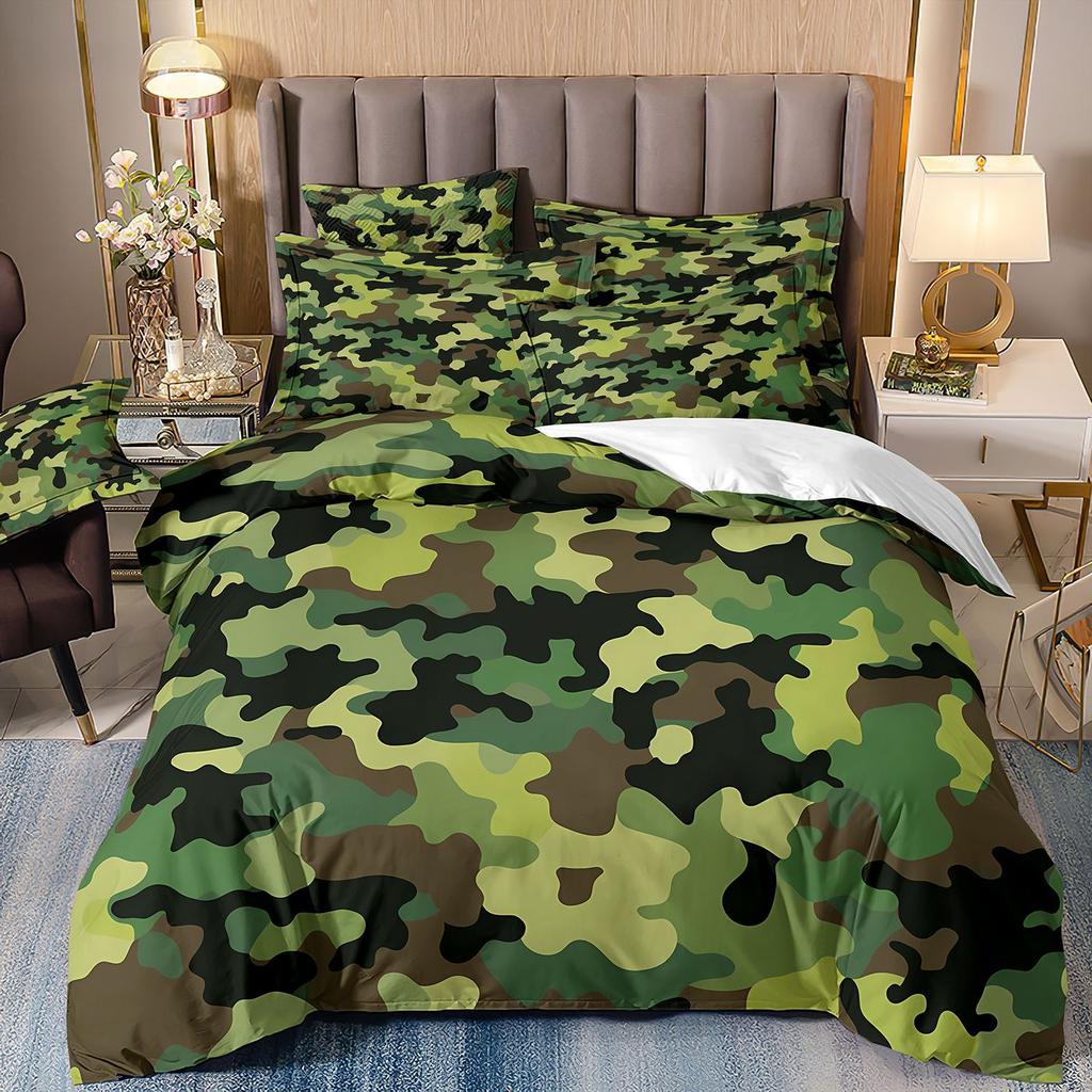 3D Three-Piece Camouflage Striped Quilt Cover Sheet Kit
